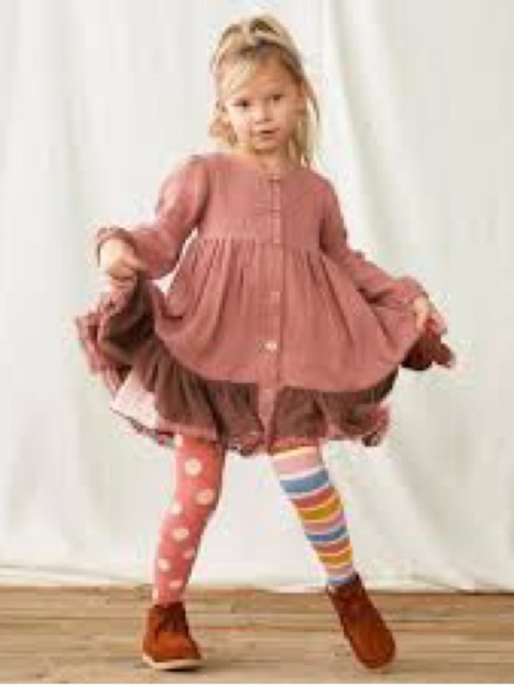 Matilda Jane Dusty Rose Long-Sleeve Button Dress with Playful Socks